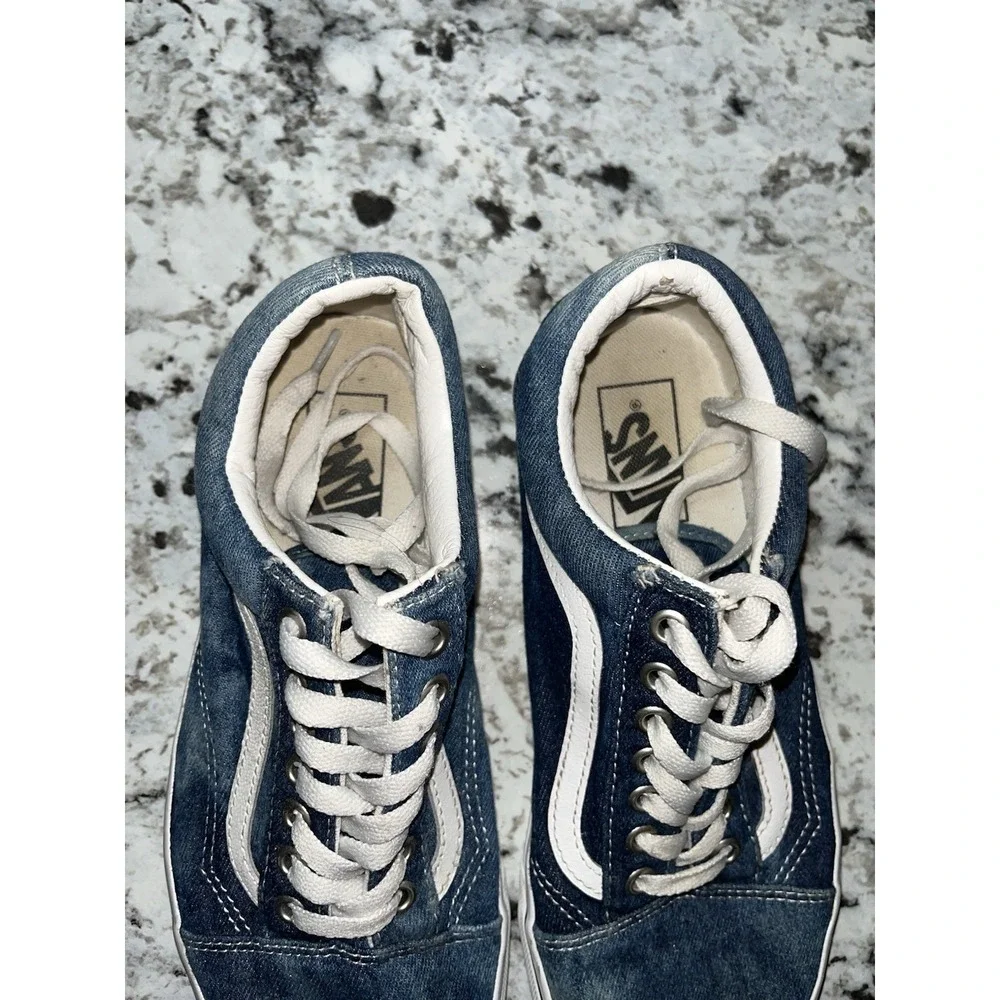 VANS‎ Old Skool Denim Acid Wash Canvas Classic Skate Shoes Men Sz 7.5 Women Sz 9